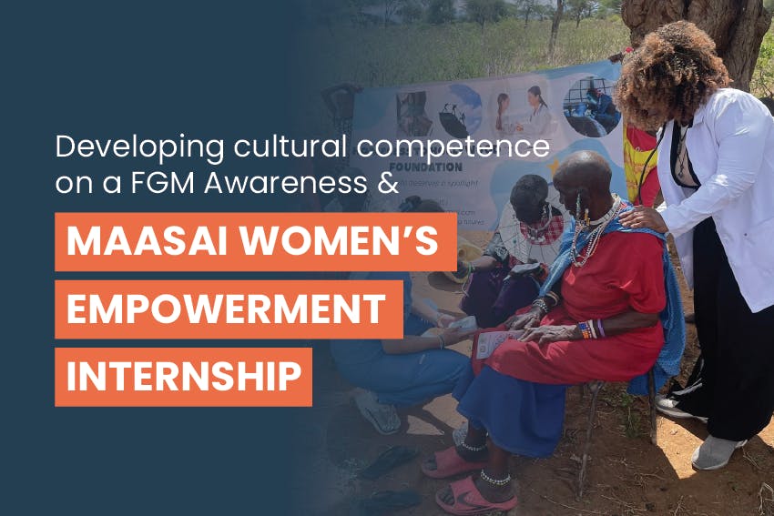 Florida International University student, Shannia, traveled to Arusha, Tanzania, with Intern Abroad HQ, to join an international internship, with the text Developing cultural competence on a Maasai Women’s Empowerment & FGM Awareness internship