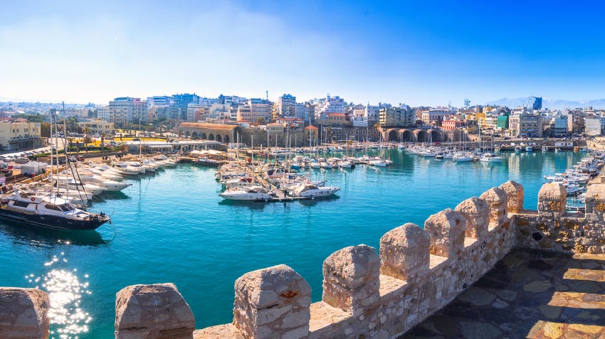 The old Venetian Harbour of Heraklion, Crete, pictured. A popular tourist attraction in the area, offering views of Heraklion city and sea