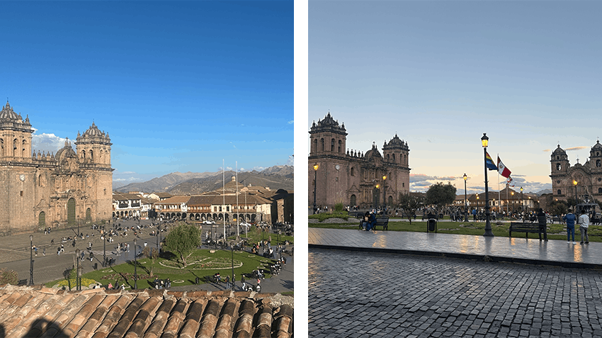 Vistas de plazas populares en la ciudad de Cusco.