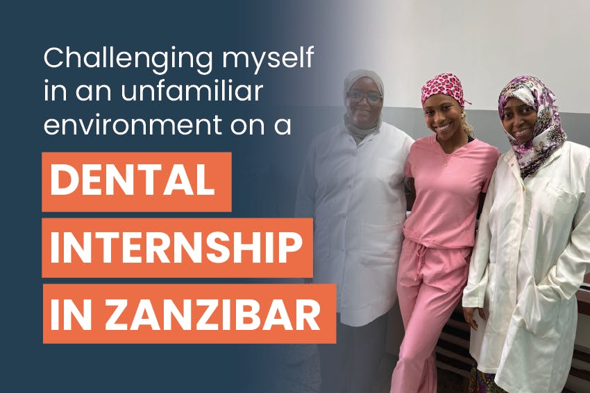 Randi, a Pre-Dentistry student from the United States, poses with medical staff in Zanzibar, during her international dental internship with Intern Abroad HQ