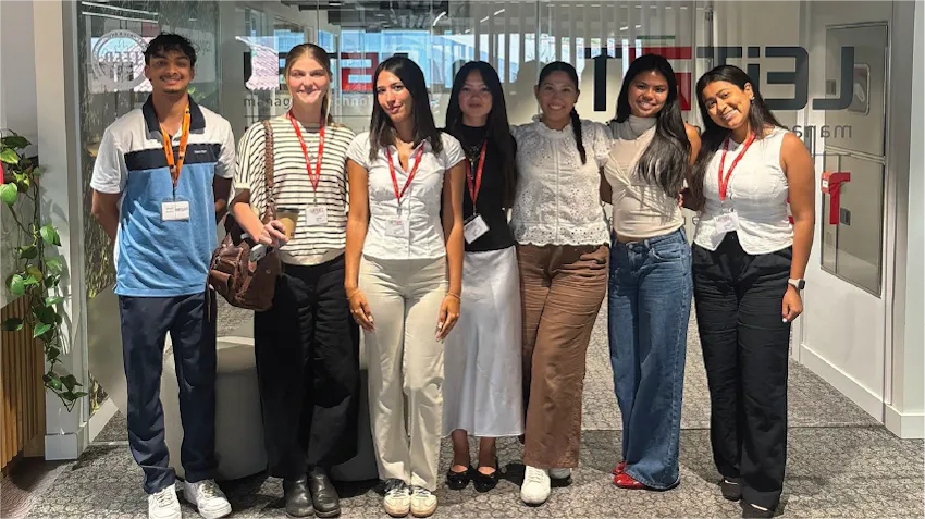 Anna is pictured with colleagues at her business internship placement in Spain