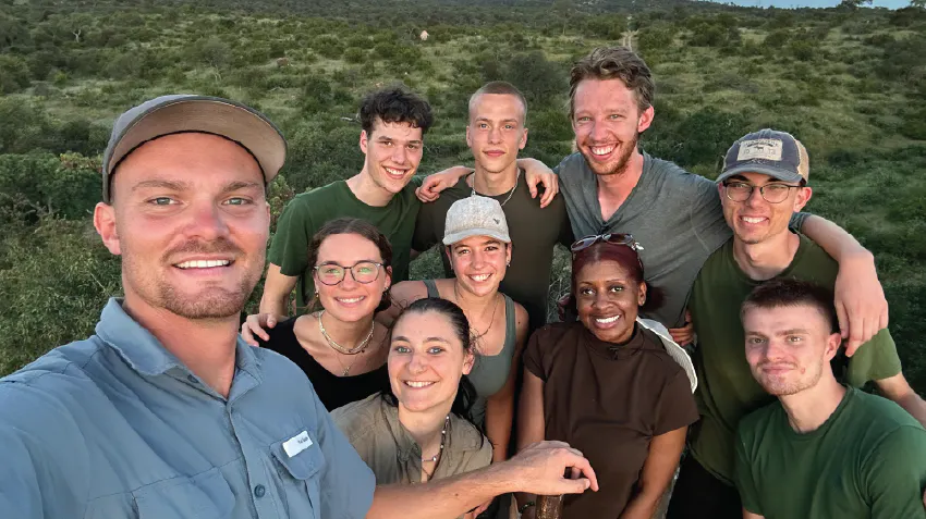 A group of conservation students are pictured together, enjoying Reserve Management internships in South Africa, Intern Abroad HQ