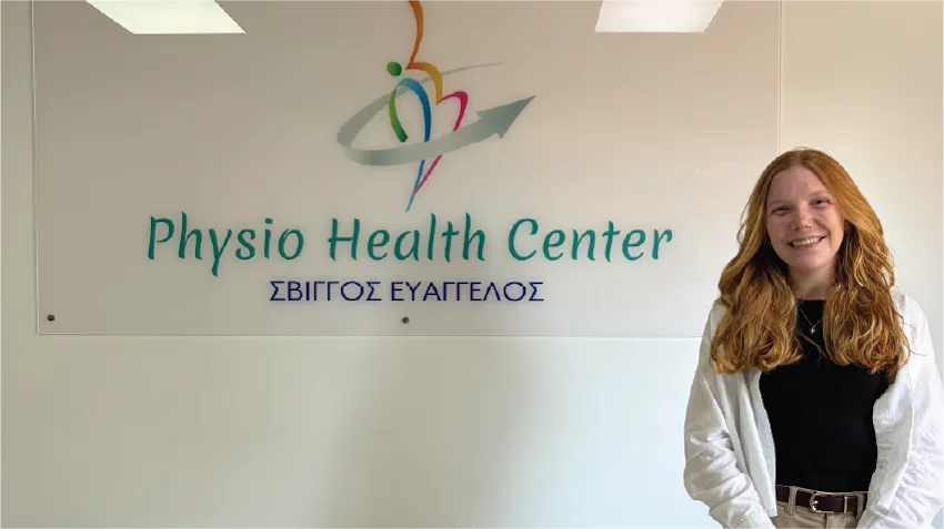 The intern is pictured at her Physical Therapy internship placement in Greece