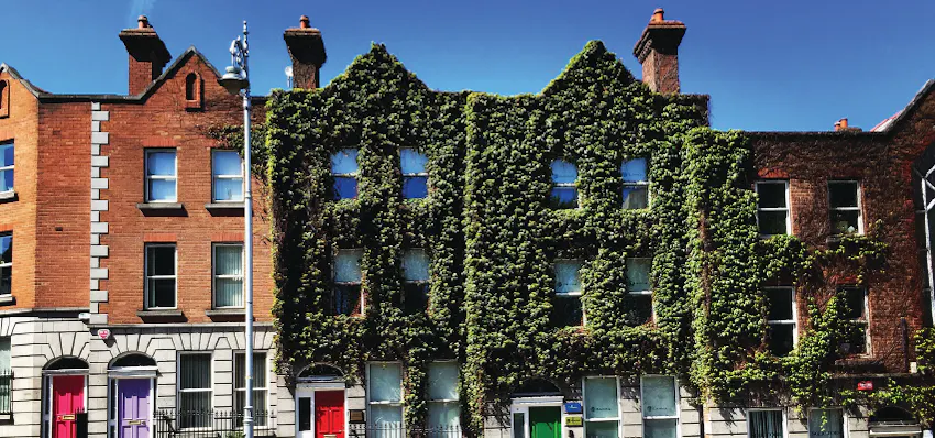 Colorful buildings in Dublin, photographed from the exterior