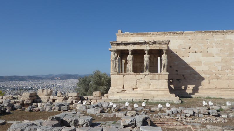 The Erechtheion temple at the Acropolis of Athens in Greece, dedicated to both Athena and Poseidon
