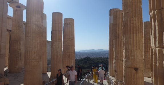 Visitors enter The Acropolis of Athens