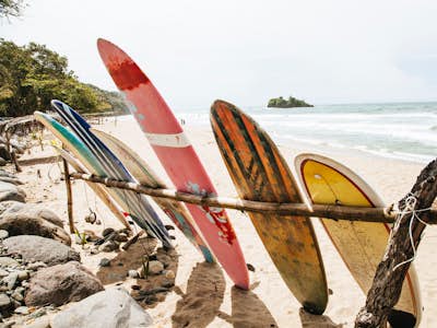 Surf boards at the beach in Costa Rica