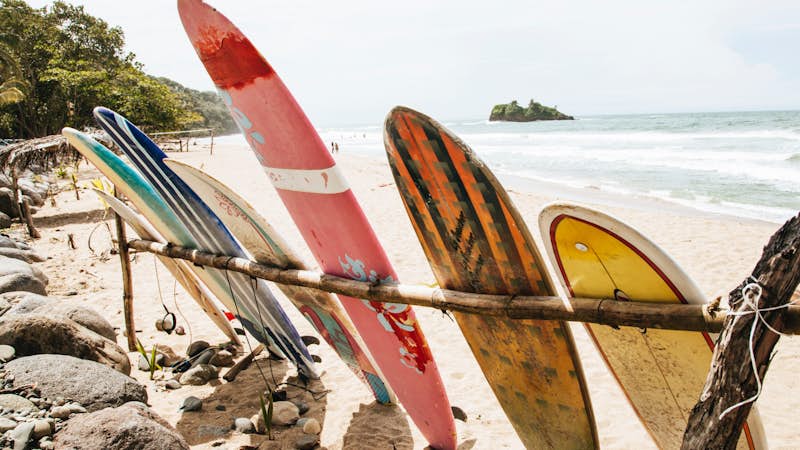 Surf boards at the beach in Costa Rica