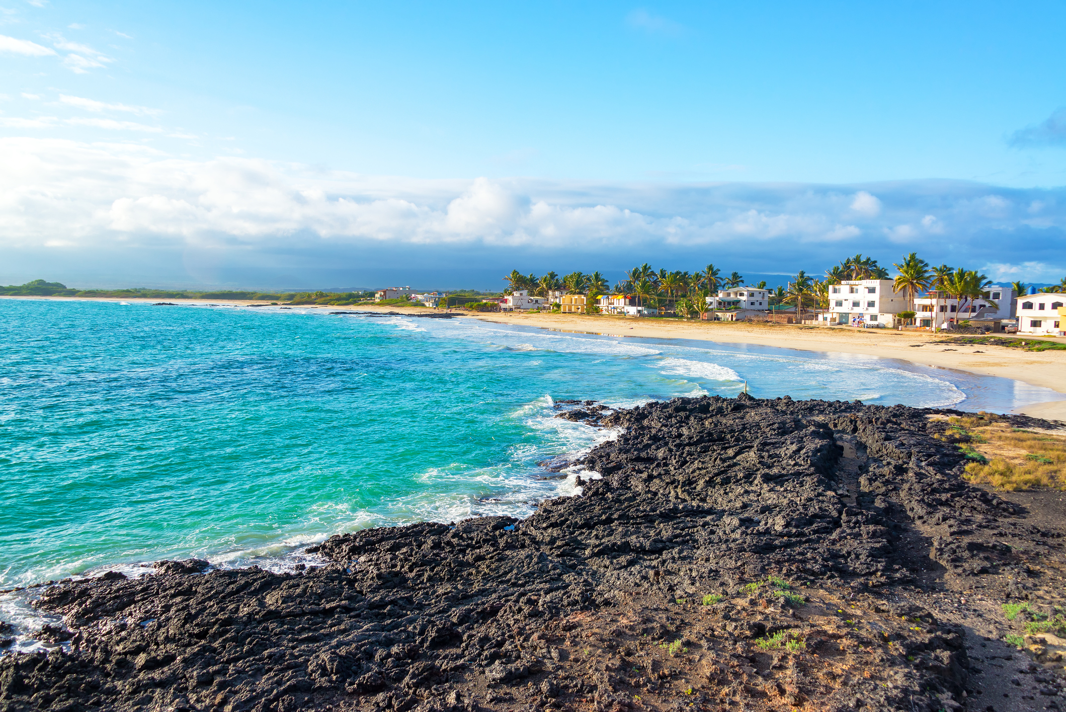 View of the beach in front of Puerto Villamil on Isabela Island, Galapagos Islands