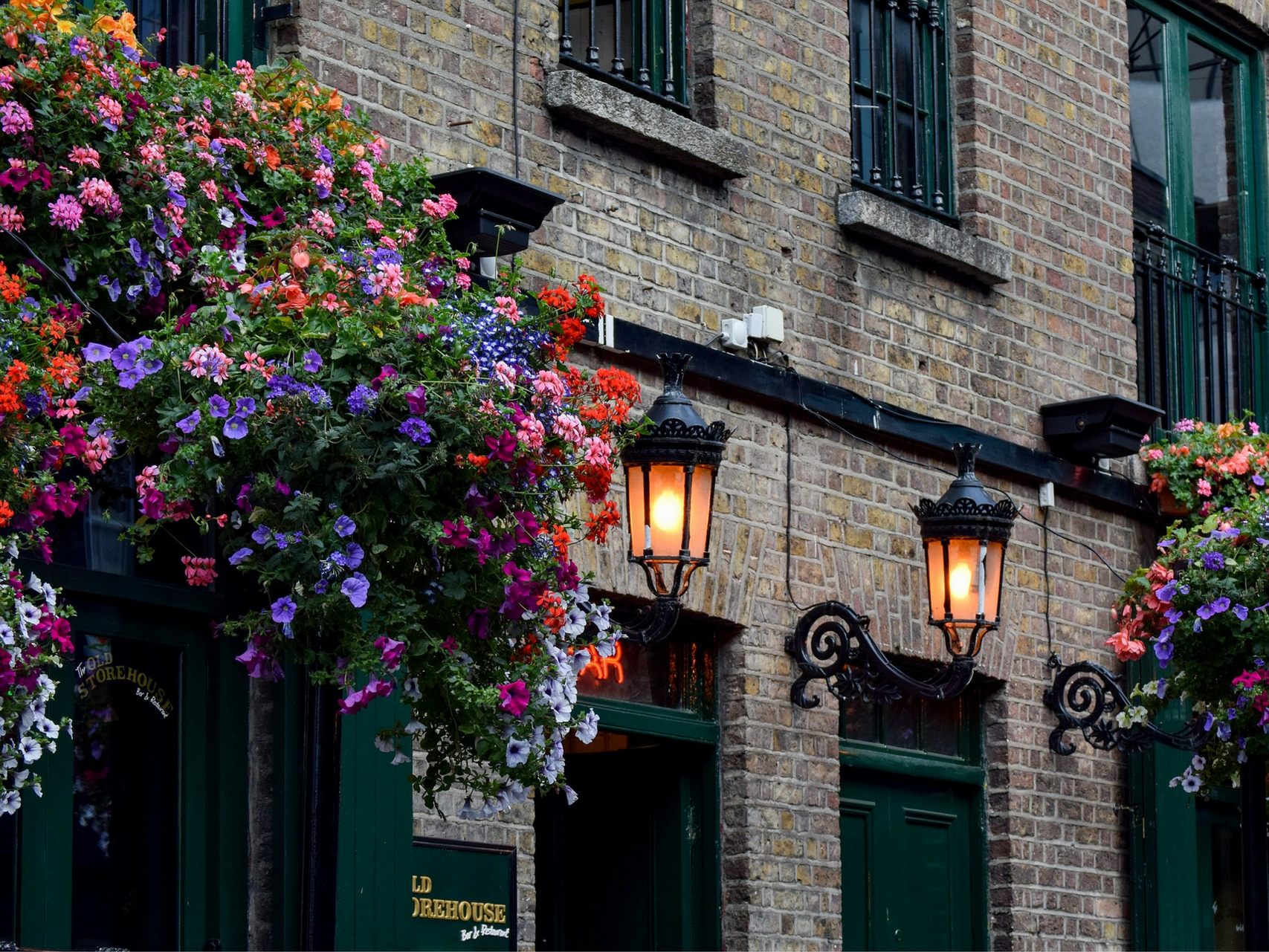 Brick building and flowers in Dublin Ireland