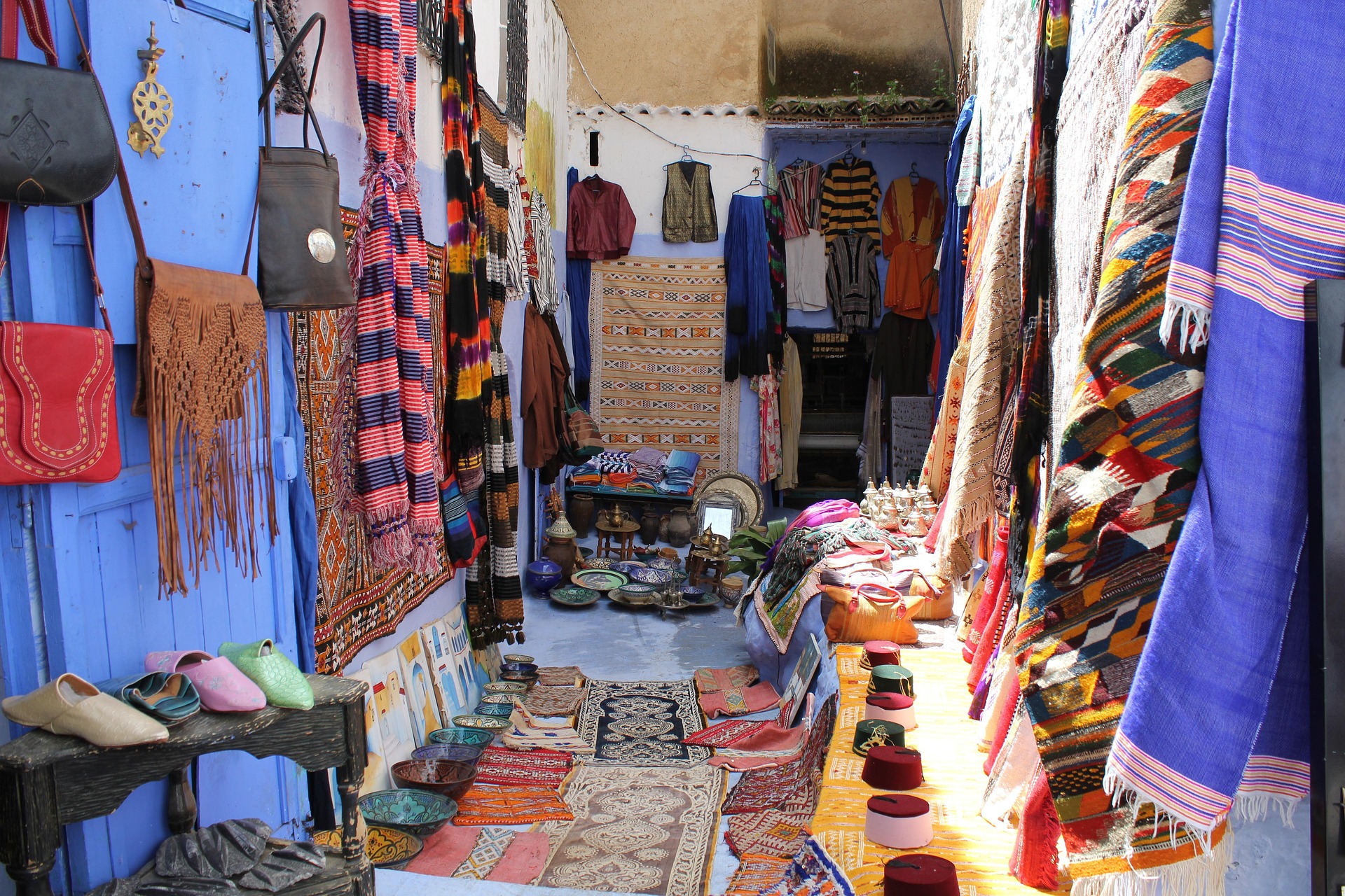 View of a vibrant colourful market in Morocco