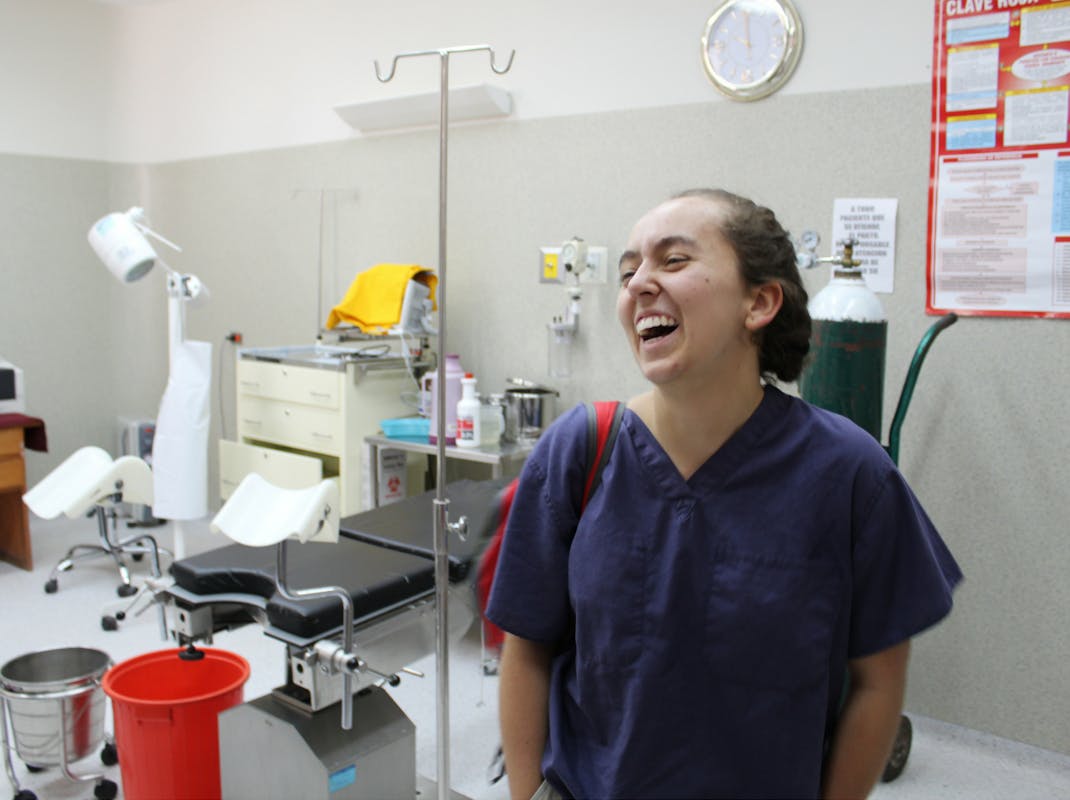 Medical intern laughing in Cusco, Peru