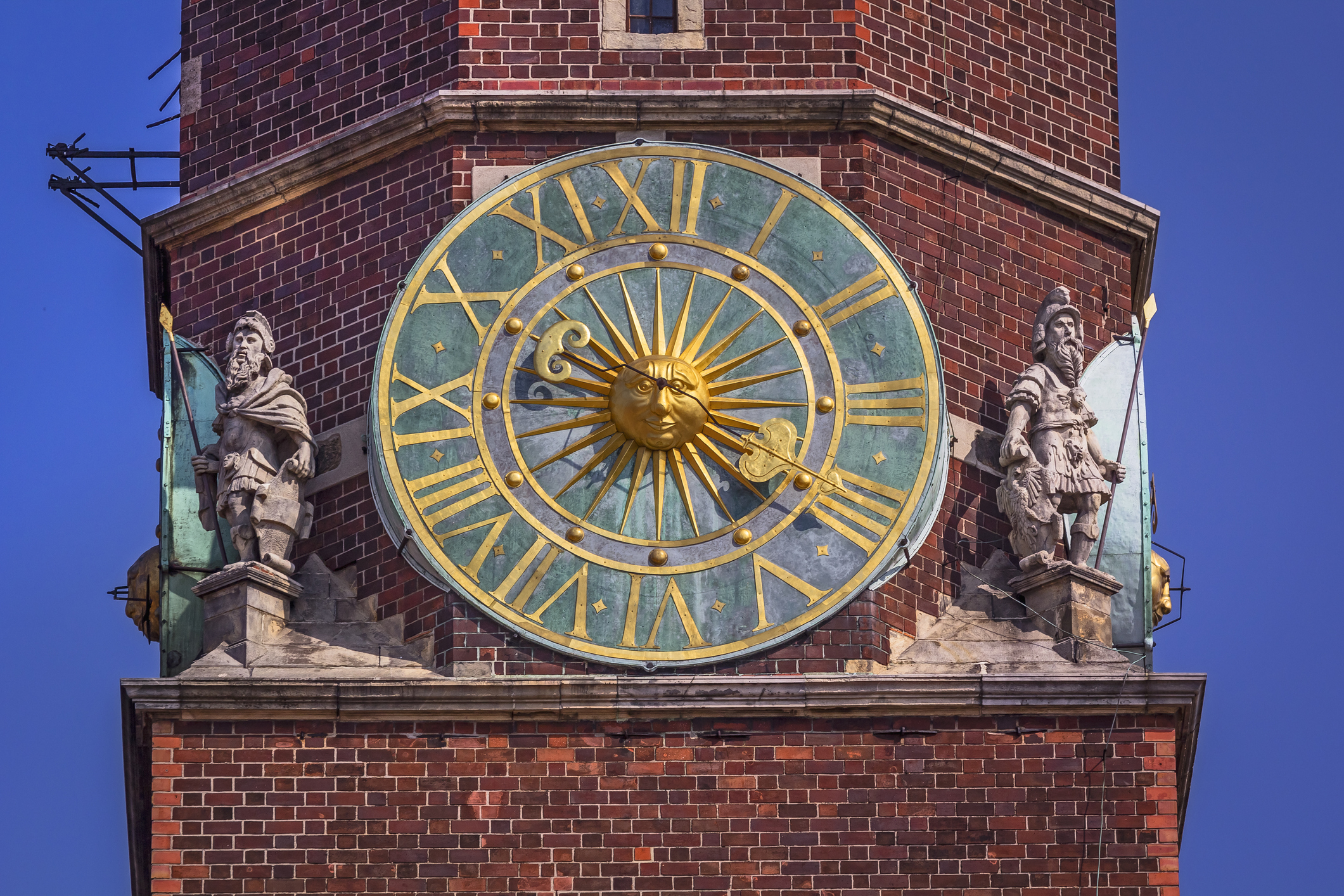 Wroclaw town hall clock tower, pictured in detail