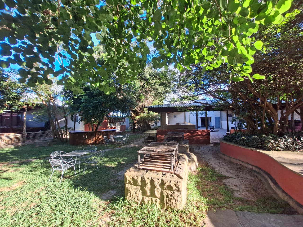 Outdoor view of the garden and swimming pool area for Marine Conservation internships, Sodwana Bay, South Africa